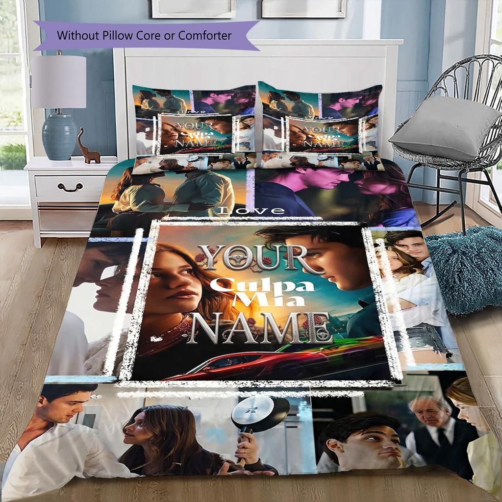 Culpa Mia Custom Name Pattern Bedding Quilt Set Quilt Cover Pillowcase Home Birthday Gift(1 * duvet cover + 2 * pillowcase, without core)