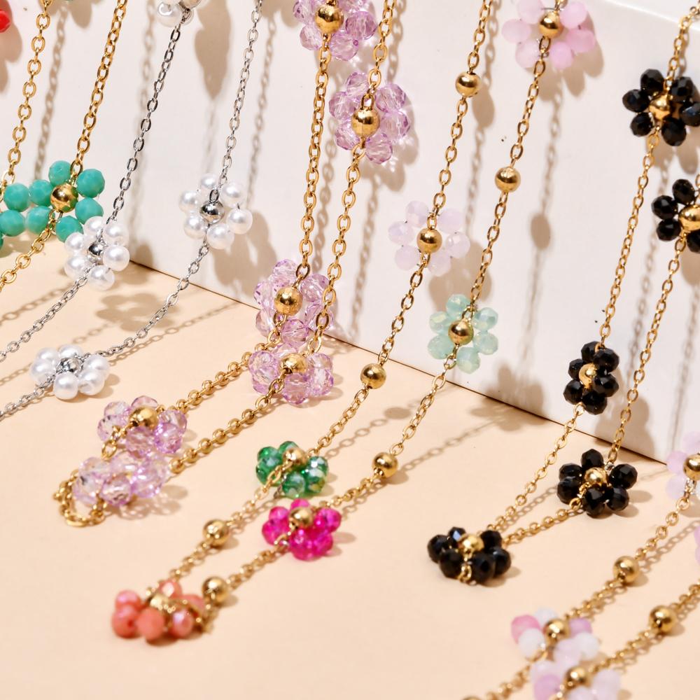 ZMZY Simple Pink Crystal Flowers Choker Necklace Statement Accessories Fashion Women Rhinestone Collar Necklace Clavicle Jewelry