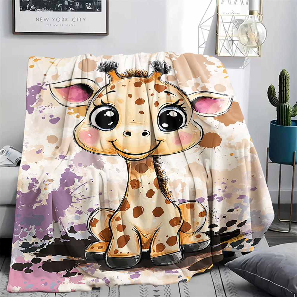 Starry Sky Giraffe Print Flannel Blanket, High quality Comfortable for All Seasons, Home Decor, Warmth and Comfort, Perfect for Christmas Gifts