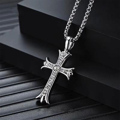 Titanium Steel Full Diamond Necklace European and American Hip Hop Men's High-end Niche Design Non-fading Cross Men and Women Sweater Chain