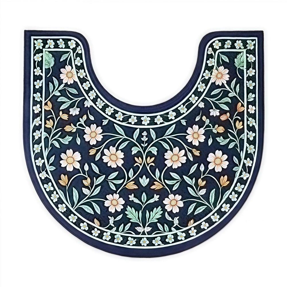 Floral Pattern Toilet U-shaped Mat Non-slip Bath Mat Retro Bathroom Floor Rug Household