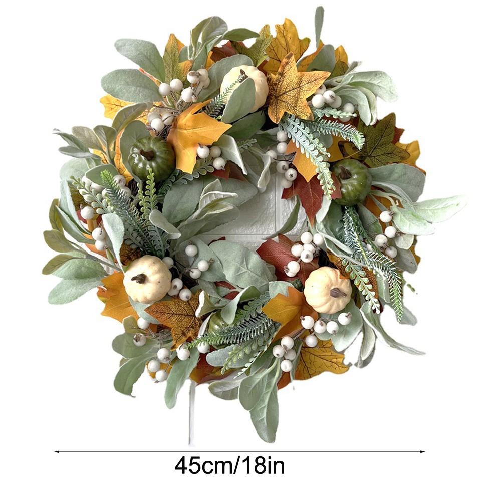 Fall Wreath For Front Door,  Wreath With Maple Leaf,Artificial Pumpkins Wreath,Thanksgiving Decoration