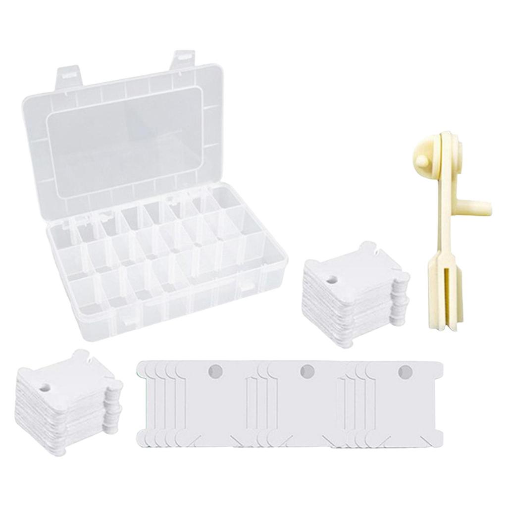 Floss Bobbin with Bobbin Winder, Cross Stitch Organizer Box Thread Cards for Winding Sewing Storage