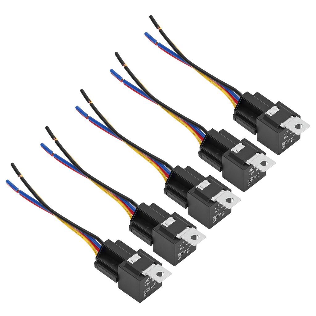 5Pcs Automotive Relay 12V 40A 5 Pin 5 Wire Interlocking Relay Socket Set Kit for Vehicle