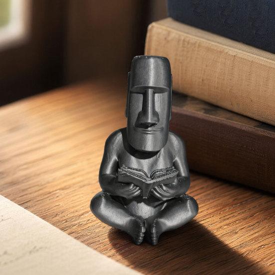 DYS 3D Printed Reading Moai Figurine Ornament, Cross-Legged Sitting Statue Desktop Decoration, Creative Sculpture, Unique Gift for Students Office