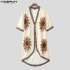 INCERUN Men Half Sleeve Stitching Floral Print Casual Irregular Long Cardigan Tops