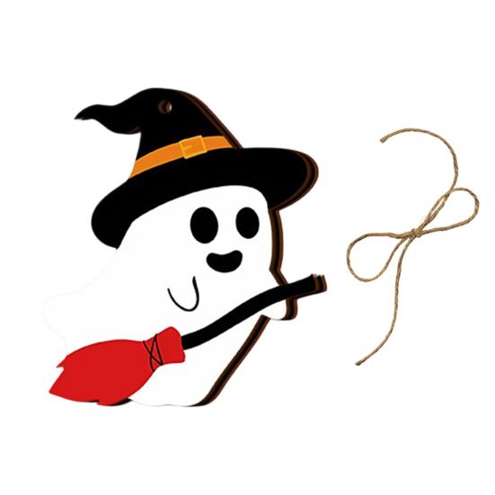 Halloween Wall Ornaments Ghost Wooden Hanging Sign with Hemp Rope, Cute Holiday Pendants for Home Party Decorations