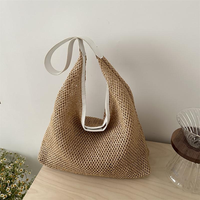 Retro Woven Tote Bag Straw Woven Bag New Large Capacity Underarm Bag Shoulder Bag Vacation Style Beach Bag Women