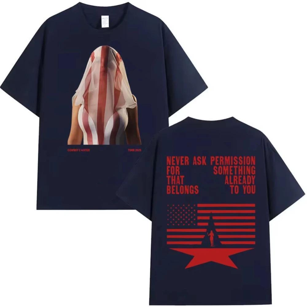 Beyoncé Cowboy Carter 2025 Tour Double-Sided Print T-Shirt, Unisex Patriotic Quote Graphic Tee, 100% Cotton Casual Streetwear Top