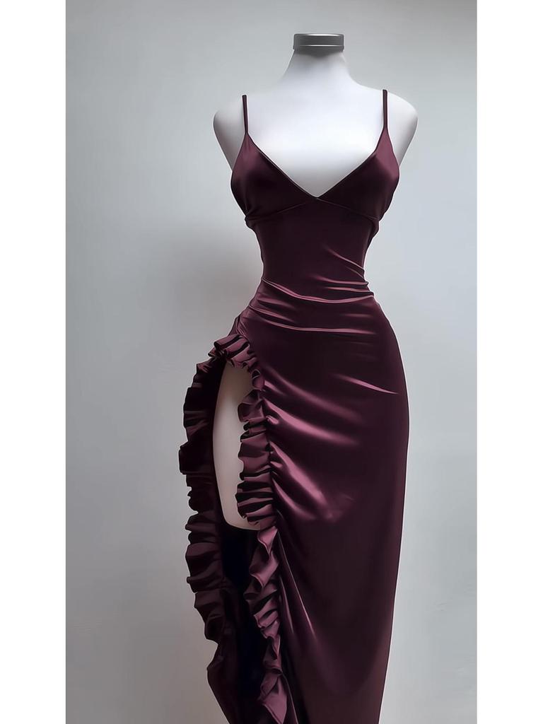 Elegant 2026 Sleeveless Satin Dress with Spaghetti Straps - European & American Summer Fashion