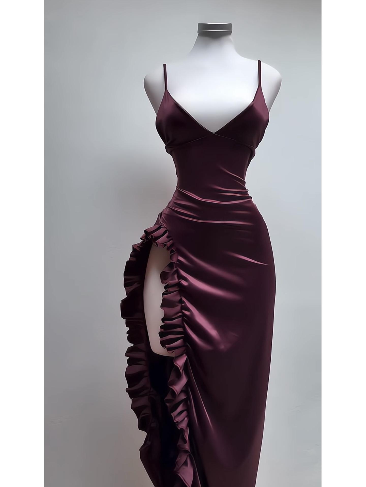 Elegant 2026 Sleeveless Satin Dress with Spaghetti Straps - European & American Summer Fashion Large вино красного