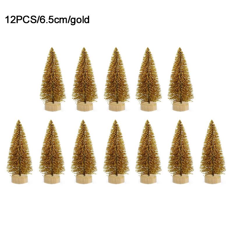 12pcs Mini Christmas Tree Pine Tree DIY Christmas Decorations For Home Table Navidad Xmas Ornaments New Year Decor Kids Gift