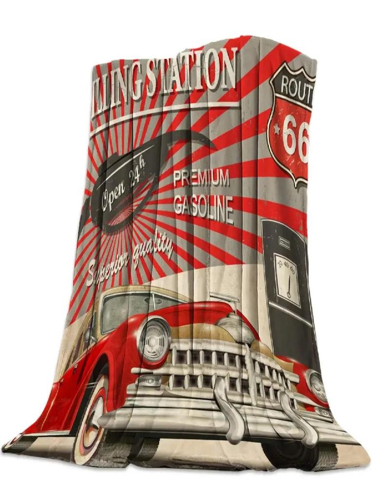 Soft Flannel Throw Blanket Retro Car Motel Route  Warm Cozy Plush All Season Bed Living Room Bedroom Cover