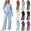 Women's 2 Piece Casual Outfit Set with Zip-Up Collared Long Sleeve Top and Wide Leg Pants
