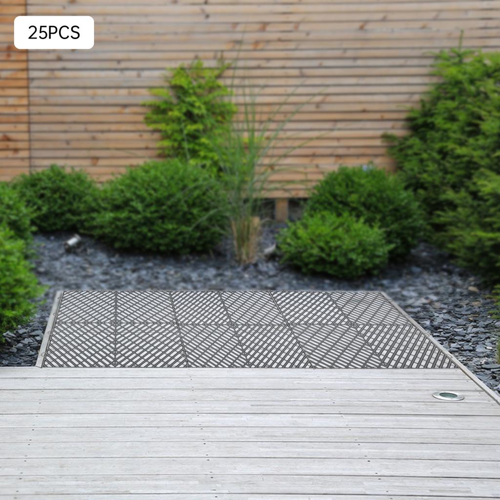 25PCS Graphite Interlocking Deck Tiles 12x12In, Durable Anti-Slip Outdoor Flooring, Modern Square PP Tiles, 2000kg Load Capacity