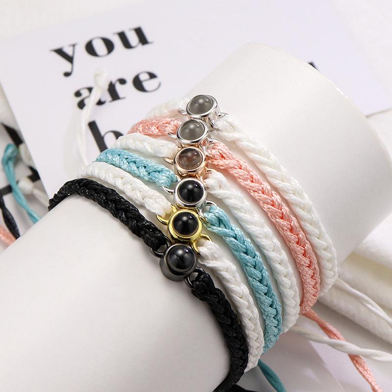 EthShine Personalized 925 Silver Circle Photo Bracelet Projection Bracelets Custom Photo Bracelet Couple Memorial Gift Women