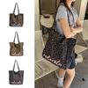Korean Trendy Pink Leopard Print One-Shoulder Canvas Bag - Large Capacity, Versatile Women's Fashion Accessory for Commuting