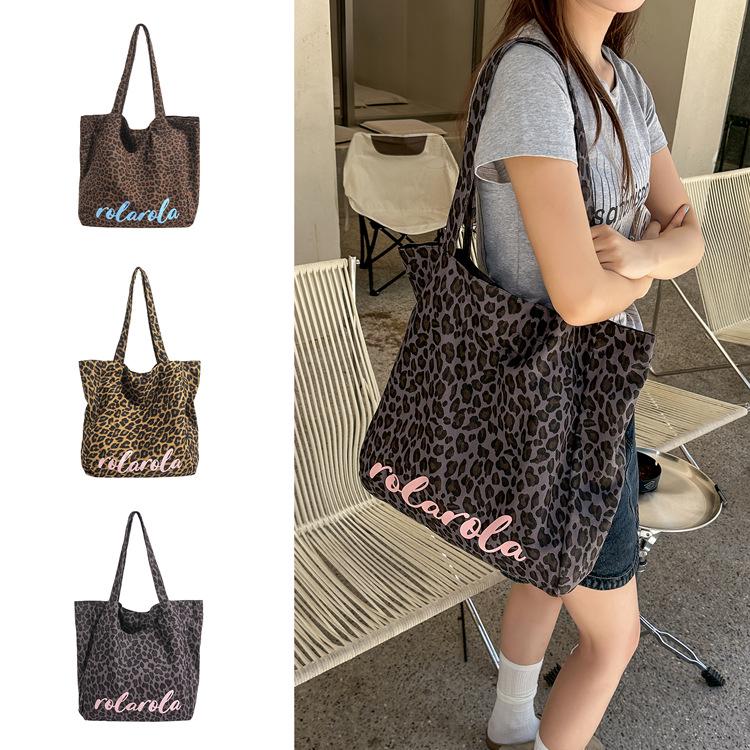 Korean Trendy Pink Leopard Print One-Shoulder Canvas Bag - Large Capacity, Versatile Women's Fashion Accessory for Commuting