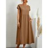 Solid Color Loose Dress with Pockets Pure Color Ribbon Pocket Loose Dress