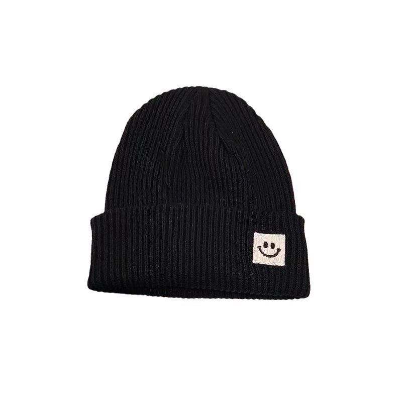 Ins Smiley Label Women's Woolen Hat, Trendy and Versatile Couple's Warm Hat, Korean Style Knitted Hat