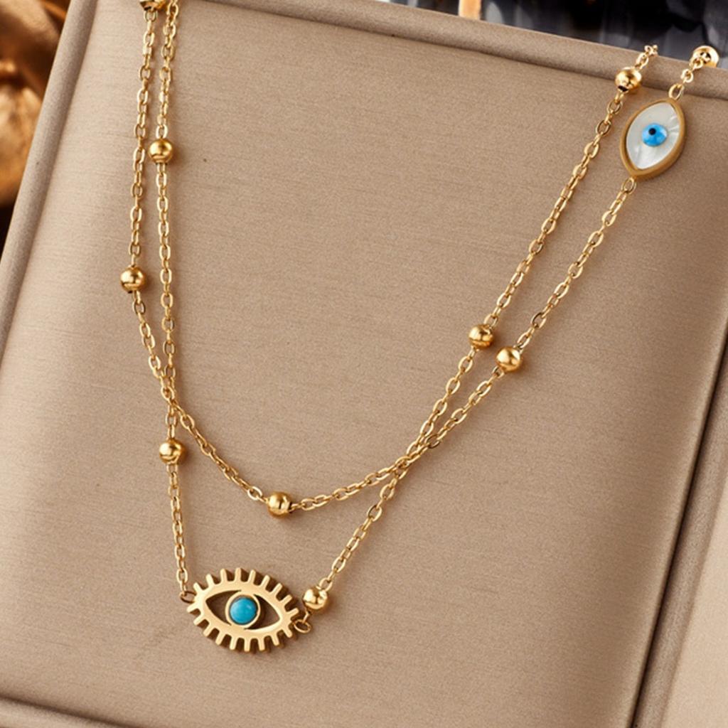 IFYOUOO Stainless Steel Multilayer 2in1 Eye Pendant Necklace For Women New Girls Clavicle Chains Jewelry Holiday Gifts