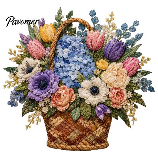 Schichtstoff Bastelblumenkorb Patchwork DIY-Set, Blumen Anfängerfreundliche Nähsets 3D Florales Projekt für Erwachsene, Handgemachte Geschenkidee