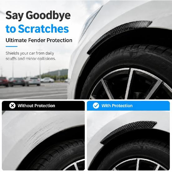 4 PCS Car Wheel Arch Trim Strip, Carbon Fiber Wear Resistant Fender Flare Protector Sticker, Self-Adhesive Waterproof Wheel Eyebrow Decor Decal,