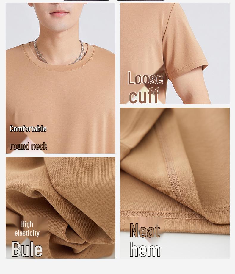 Men's 80s Mulberry Silk Modal Short Sleeve T-shirt - Crew Neck, Breathable, Cool for Spring/Summer/Autumn