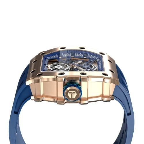 TSAR BOMBA Men's Skeleton Automatic Mechanical Watch with Analog Skeleton Movement, 5 ATM Water Resistance, Silicone Strap, Large Barrel Dial, Steel C