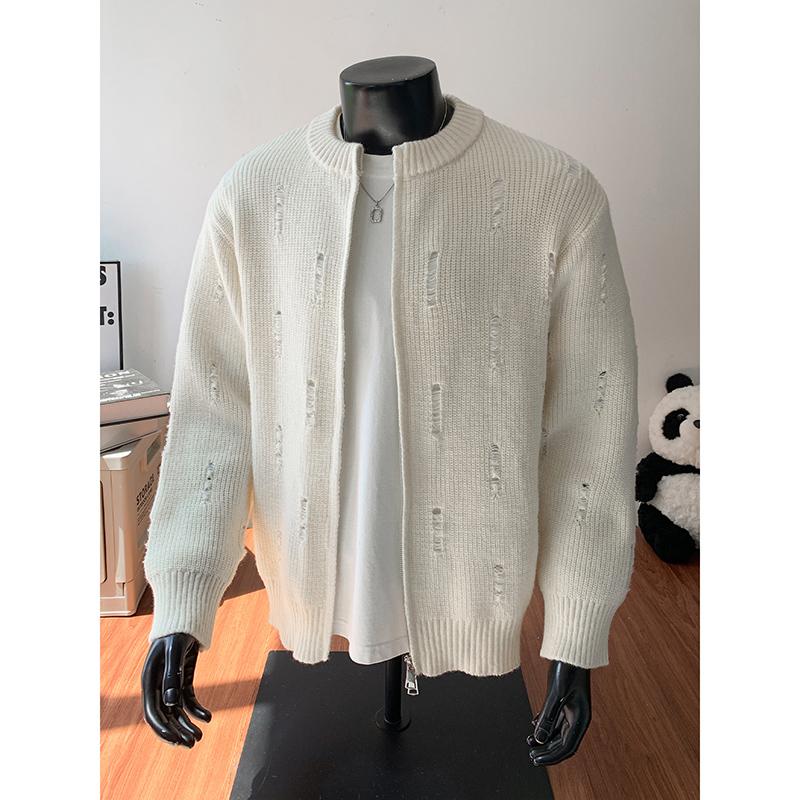 Solid Color Zipper Lantern Long Sleeve Cardigan Sweater Casual Knitted Top