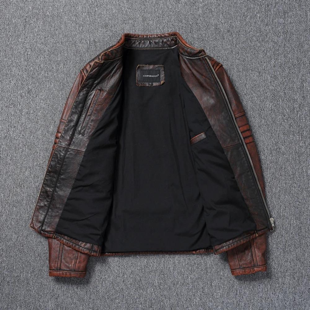 Chinesische Größe Echte Kuhlederjacke Herren Motorradjacken Echtes Rindsleder Vintage Herren Ledermantel Bikerkleidung