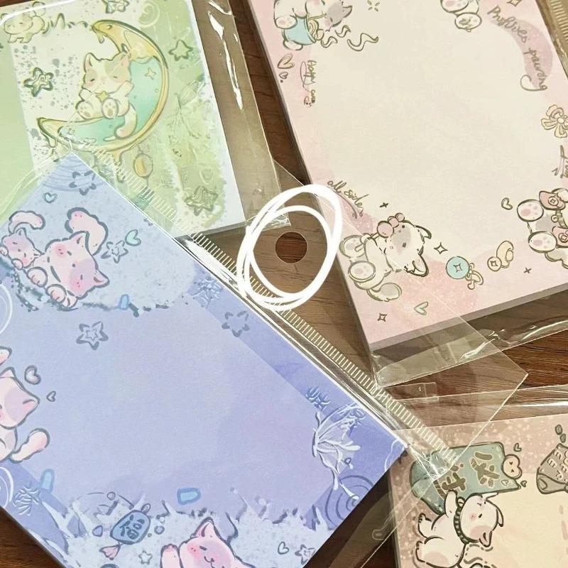 4pcs School Supplies Cat Series Note Pads Tearable and Non Sticky Cartoon Office and Study Message Lovely Memo Pad