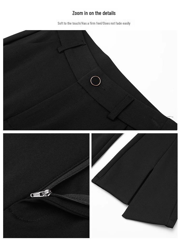 Women's Black High-Waisted Slit Micro-Flare Pants - Slimming & Stylish for Spring & Autumn 2024