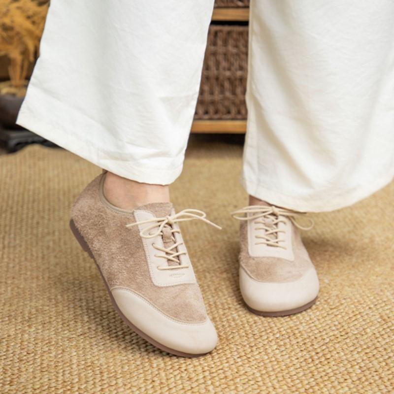 Johnature Genuine Leather Splicing Suede Soft Sole Comfortable Sports Shoes Lightweight Women's Flat Shoes