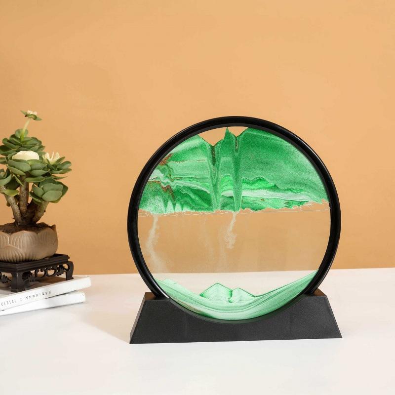 7/12inch Moving Sand Art Picture Round Glass 3D Deep Sea Sandscape In Motion Display Flowing Sand Frame Relaxing Desktop Decor