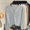 V-neck sweater cardigan women's spring and autumn soft waxy high-end versatile top small fragrant lace splicing knitted jacket