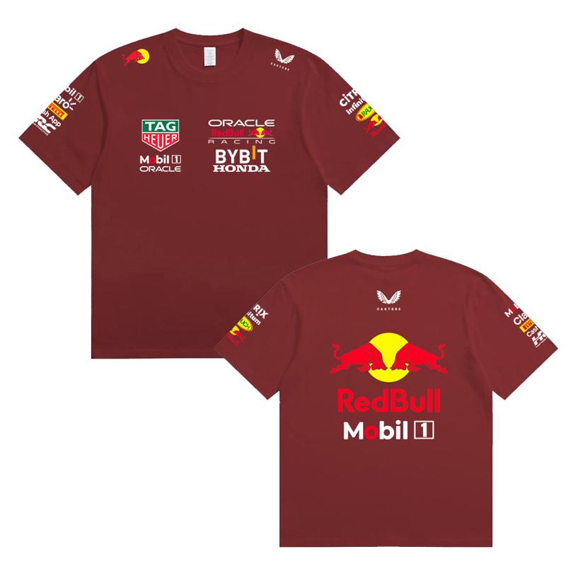 Red Bull Heren Dames F1 Raceteam T‑shirt, Zomer Korte Mouw Katoenen T‑shirt, Voor en Achter Print Casual Los Sport Topje, Meerkleurig