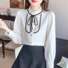 New 2024 Fashion Autumn Long Sleeve Casual Lace Up Ruffled Collar Blouse Shirt Women Tops Blouses Shirts J449