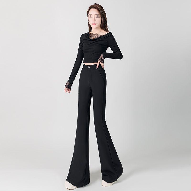 Women s Black High-Waisted Velvet Micro-Flare Bell Bottom Pants S (26) - 80-95 lbs
