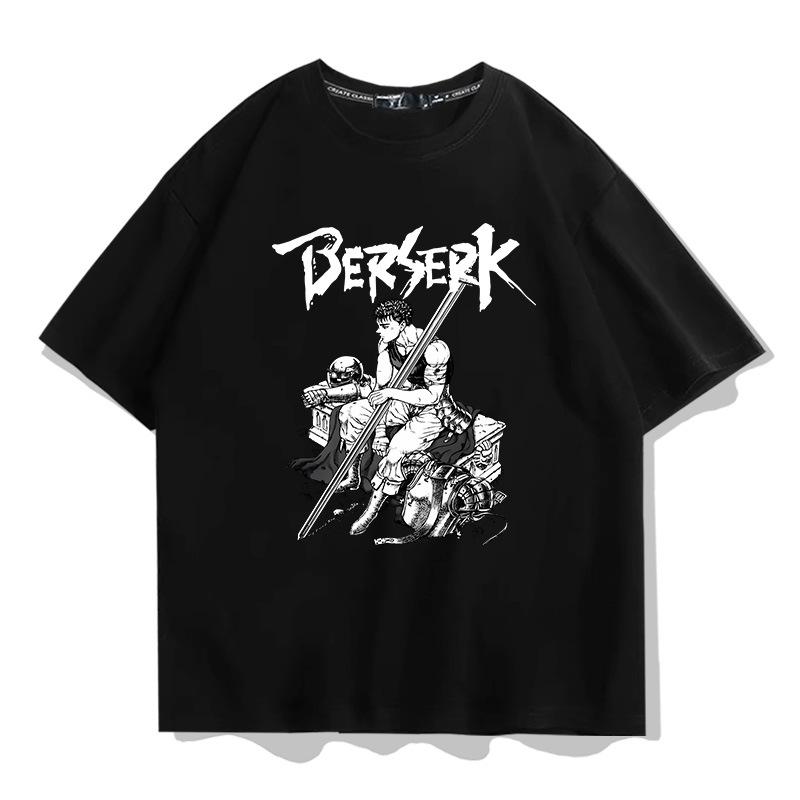 Schwertwindlegende Berserk Herren bedrucktes T-Shirt Kurzarm T-Shirt Herren 100% Baumwolle locker bequem Trend-Top Sommerbekleidung