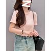 New Autumn Short Women's Clothing Round Neck Slim and Thin Versatile Solid Color Inner Long-sleeved Bottoming T-shirt Top