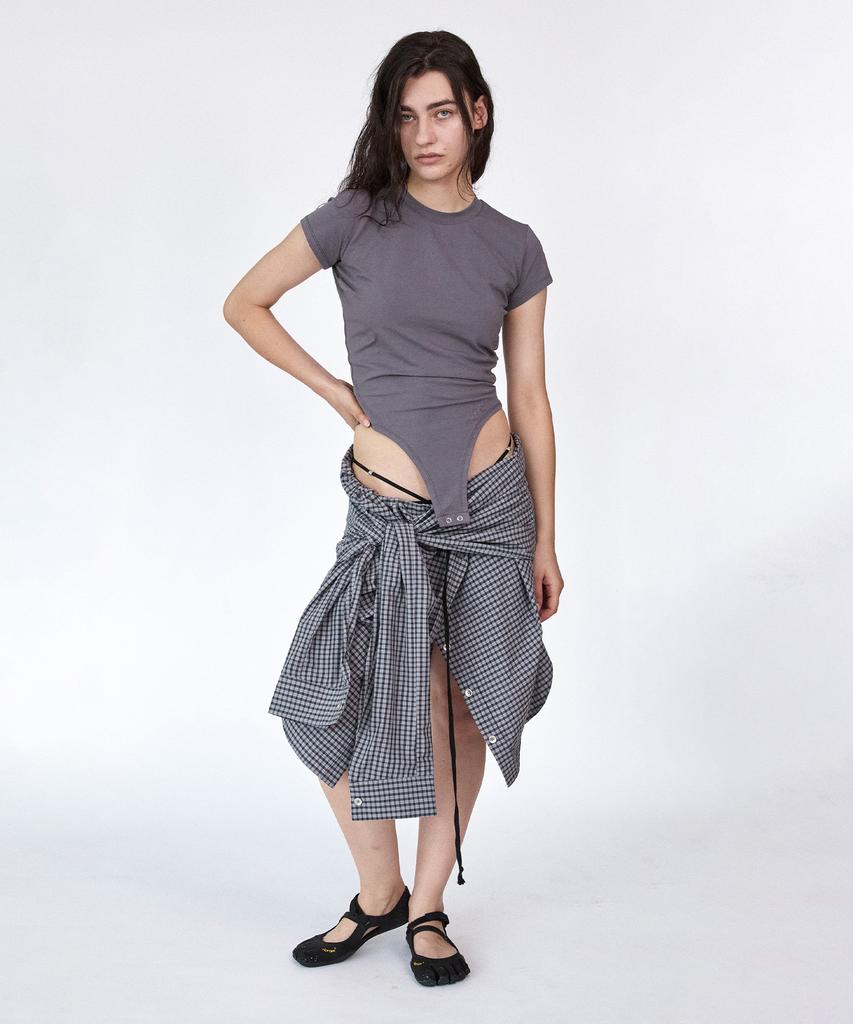 Holpeipeo Check Three-Way Shirt Skirt (Purple Grey)