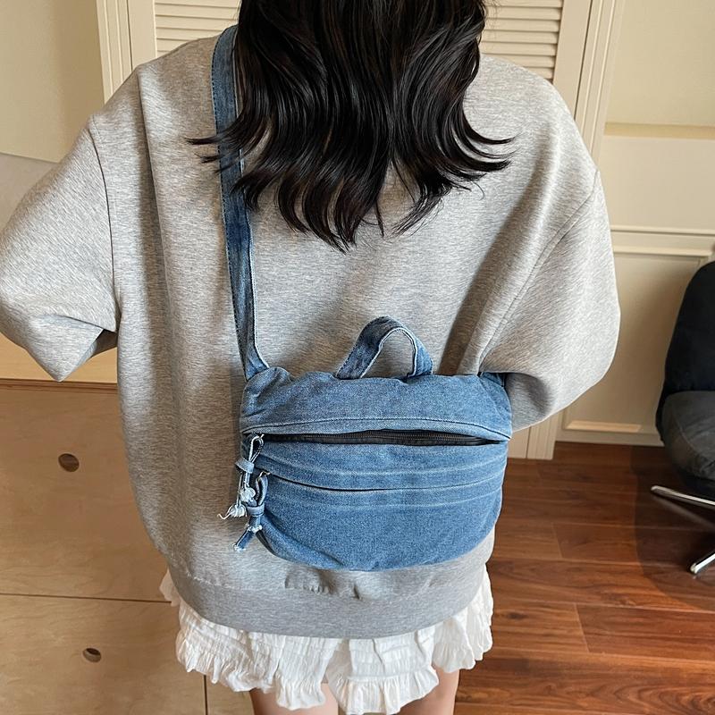 Bolso de Hombro de Mezclilla para Mujer Bolso Cruzado de Color Sólido Bolso para Teléfono Móvil