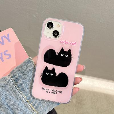 Custodia morbida in silicone TPU IMD Cartoon Black Cat per iPhone 11 12 13 14 Pro Max 13ProMax Cover posteriore trasparente