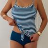 European & American Striped Women's Two-Piece Conservative Tankini Swimsuit