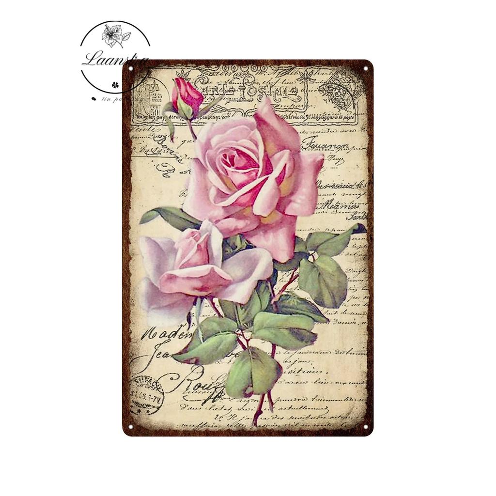 Vintage Flowers Rose Picture Metal Plaque Tin Signs Plate Wall Decor Art Iron Posters Man Cave Bar Club Garden Decoration Poster