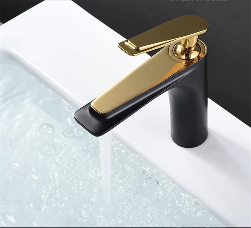 Tuqiu Gold Bathroom Faucet Black Basin Faucets White Gold Sink Mixer Tap Hot & Cold Deck Mounted Grey Lavatory Crane Water Tap