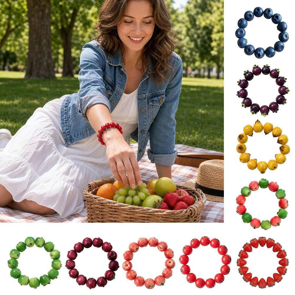 3D Fruit Resin Fruit Bracelet Elastic Rope Cartoon Bracelet Y2K Fruit Beaded Bracelet  Summer