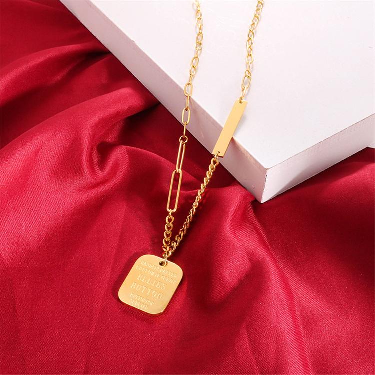 2026 TOPAZ JEWELRY Non-Fade Stainless Steel Square Letter Sweater Chain Necklace for Women