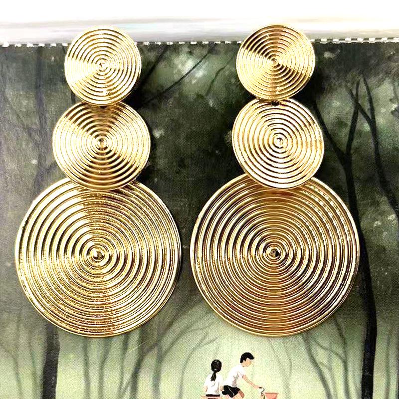 Exaggerated Geometric Multi-layer Metal Threaded Earrings